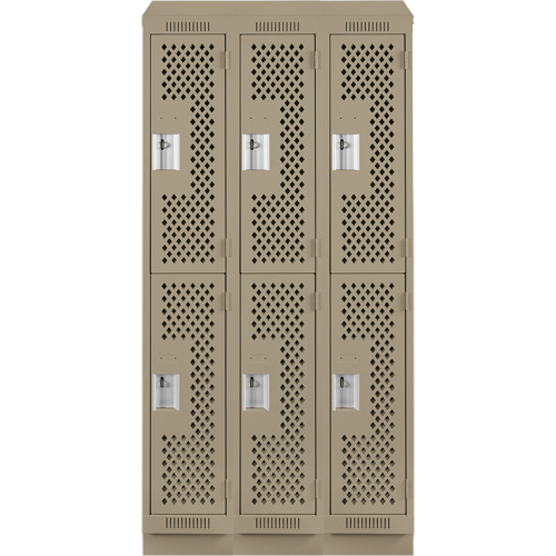 Clean Line Lockers, 2 -tier, Bank of 3, 36" x 15" x 82", Steel, Beige, Rivet (Assembled), Perforated Groupe Belzile Dickner
