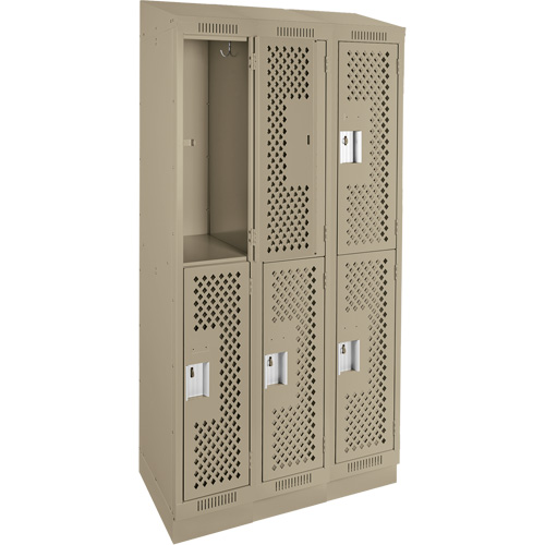 Clean Line Lockers, 2 -tier, Bank of 3, 36" x 15" x 82", Steel, Beige, Rivet (Assembled), Perforated Groupe Belzile Dickner