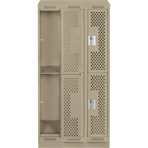 Clean Line Lockers, 2 -tier, Bank of 3, 36" x 15" x 82", Steel, Beige, Rivet (Assembled), Perforated Groupe Belzile Dickner