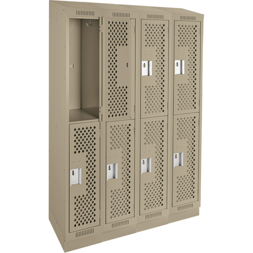 Clean Line Lockers, 2 -tier, Bank of 4, 48" x 15" x 82", Steel, Beige, Rivet (Assembled), Perforated Groupe Belzile Dickner