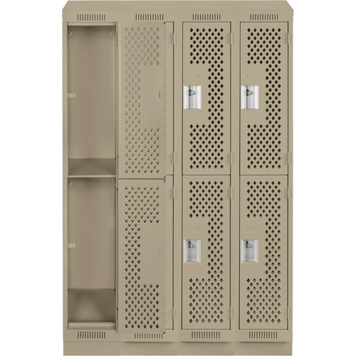 Clean Line Lockers, 2 -tier, Bank of 4, 48" x 15" x 82", Steel, Beige, Rivet (Assembled), Perforated Groupe Belzile Dickner