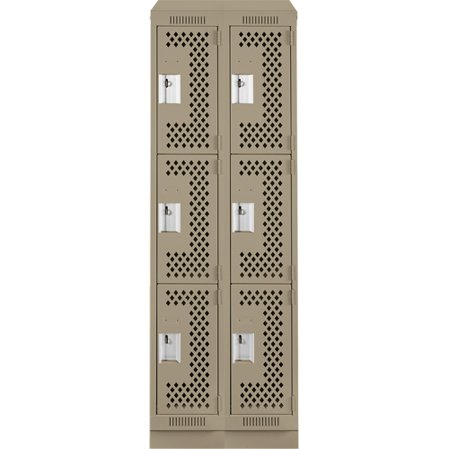 Clean Line Lockers, 3 -tier, Bank of 2, 24" x 15" x 82", Steel, Beige, Rivet (Assembled), Perforated Groupe Belzile Dickner