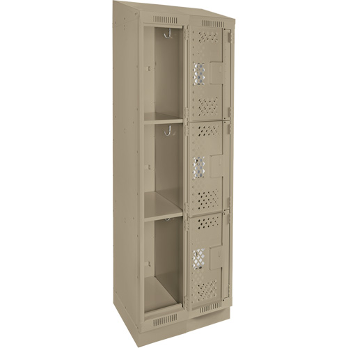 Clean Line Lockers, 3 -tier, Bank of 2, 24" x 15" x 82", Steel, Beige, Rivet (Assembled), Perforated Groupe Belzile Dickner