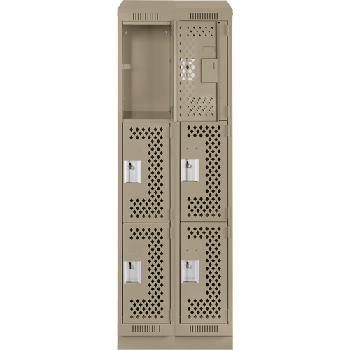 Clean Line Lockers, 3 -tier, Bank of 2, 24" x 15" x 82", Steel, Beige, Rivet (Assembled), Perforated Groupe Belzile Dickner