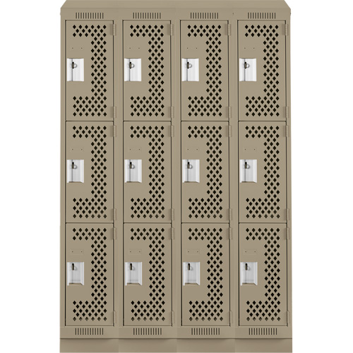 Clean Line Lockers, 3 -tier, Bank of 4, 48" x 15" x 82", Steel, Beige, Rivet (Assembled), Perforated Groupe Belzile Dickner