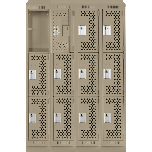 Clean Line Lockers, 3 -tier, Bank of 4, 48" x 15" x 82", Steel, Beige, Rivet (Assembled), Perforated Groupe Belzile Dickner
