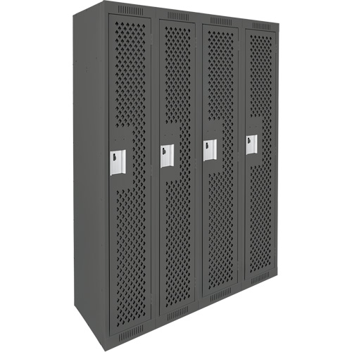 Clean Line Lockers, Bank of 4, 48" x 12" x 72", Steel, Charcoal, Rivet (Assembled), Perforated Groupe Belzile Dickner