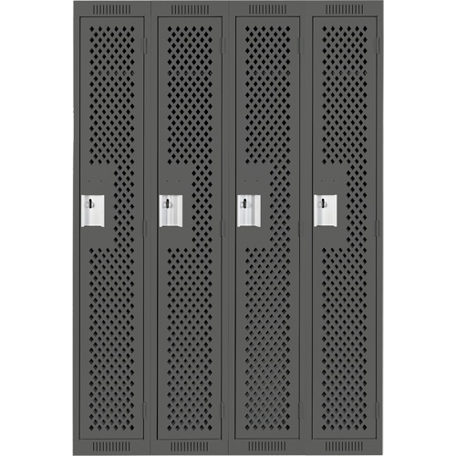 Clean Line Lockers, Bank of 4, 48" x 12" x 72", Steel, Charcoal, Rivet (Assembled), Perforated Groupe Belzile Dickner