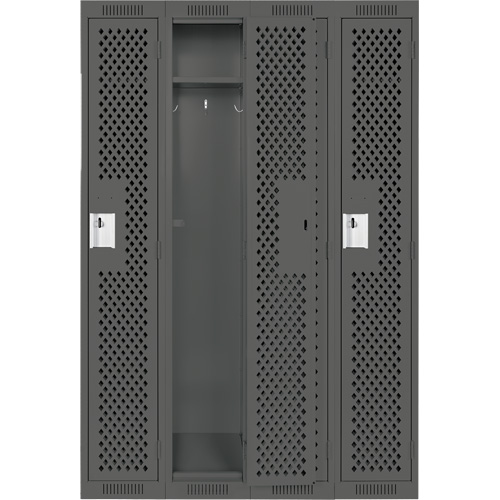 Clean Line Lockers, Bank of 4, 48" x 12" x 72", Steel, Charcoal, Rivet (Assembled), Perforated Groupe Belzile Dickner