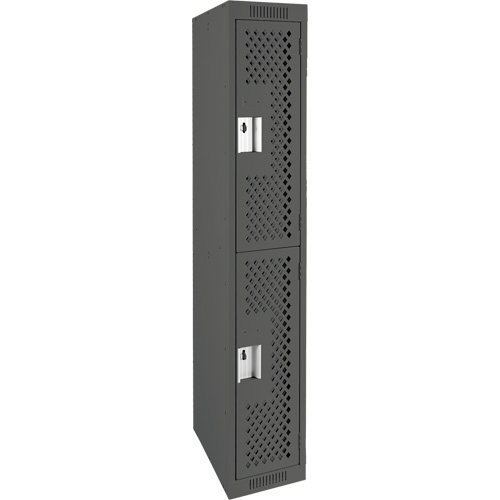 Clean Line Lockers, 2 -tier, 12" x 12" x 72", Steel, Charcoal, Rivet (Assembled), Perforated Groupe Belzile Dickner
