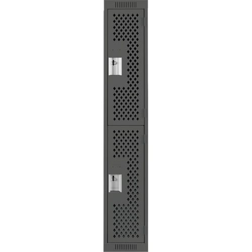 Clean Line Lockers, 2 -tier, 12" x 12" x 72", Steel, Charcoal, Rivet (Assembled), Perforated Groupe Belzile Dickner