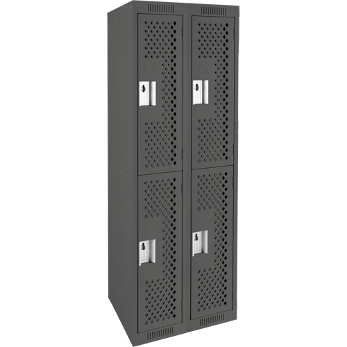 Clean Line Lockers, 2 -tier, Bank of 2, 24" x 15" x 72", Steel, Charcoal, Rivet (Assembled), Perforated Groupe Belzile Dickner