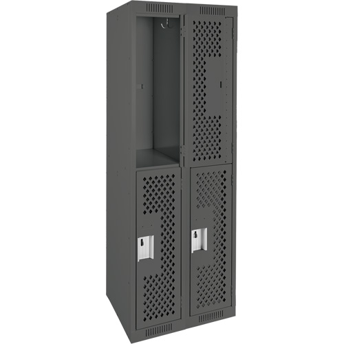 Clean Line Lockers, 2 -tier, Bank of 2, 24" x 15" x 72", Steel, Charcoal, Rivet (Assembled), Perforated Groupe Belzile Dickner
