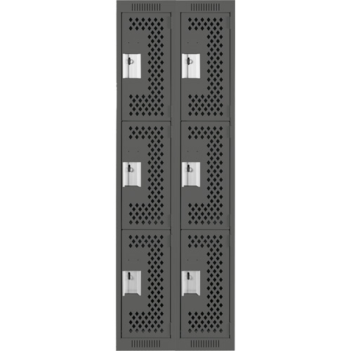 Clean Line Lockers, 3 -tier, Bank of 2, 24" x 12" x 72", Steel, Charcoal, Rivet (Assembled), Perforated Groupe Belzile Dickner