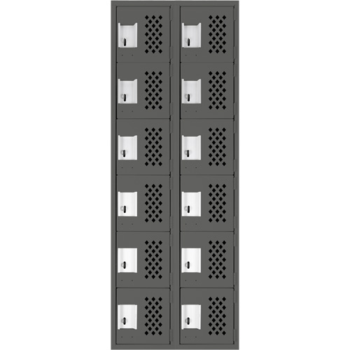 Assembled Lockerettes Clean Line Perforated Economy Lockers, 6 -tier, Bank of 2, 18" x 72" x 12", Steel Groupe Belzile Dickner