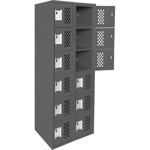 Assembled Lockerettes Clean Line Perforated Economy Lockers, 6 -tier, Bank of 2, 18" x 72" x 12", Steel Groupe Belzile Dickner