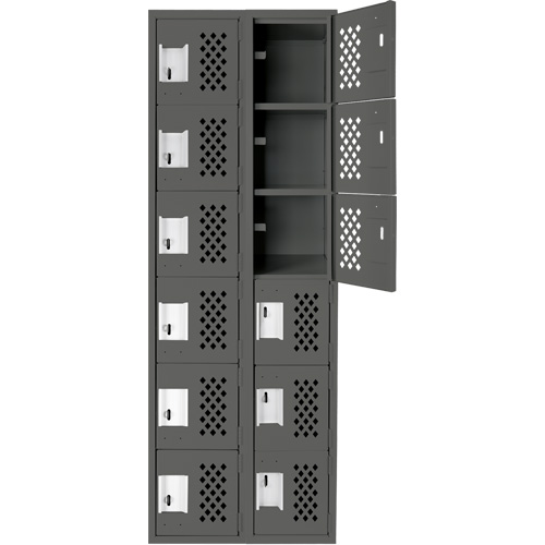 Assembled Lockerettes Clean Line Perforated Economy Lockers, 6 -tier, Bank of 2, 18" x 72" x 12", Steel Groupe Belzile Dickner