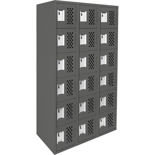 Assembled Lockerettes Clean Line Perforated Economy Lockers, 6 -tier, Bank of 3, 18" x 72" x 12", Steel Groupe Belzile Dickner
