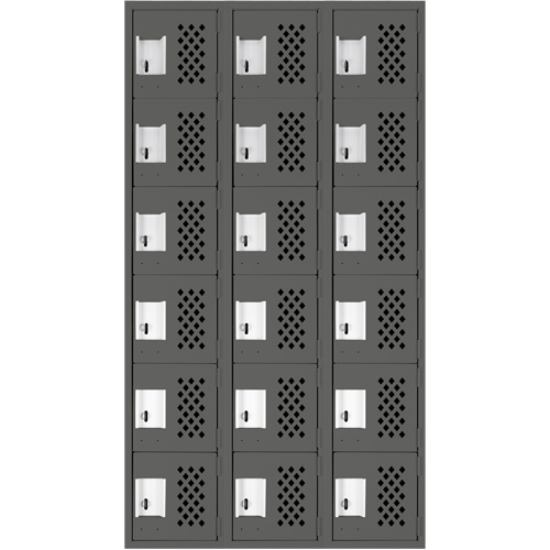 Assembled Lockerettes Clean Line Perforated Economy Lockers, 6 -tier, Bank of 3, 18" x 72" x 12", Steel Groupe Belzile Dickner