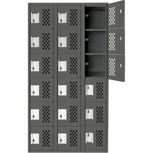 Assembled Lockerettes Clean Line Perforated Economy Lockers, 6 -tier, Bank of 3, 18" x 72" x 12", Steel Groupe Belzile Dickner