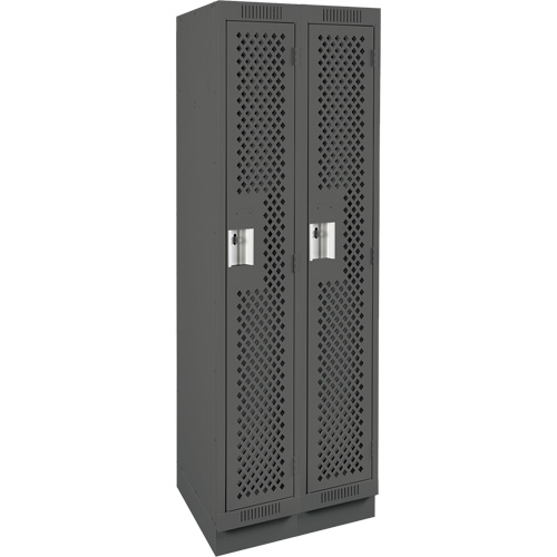 Clean Line Lockers, Bank of 2, 24" x 15" x 76", Steel, Charcoal, Rivet (Assembled), Perforated Groupe Belzile Dickner