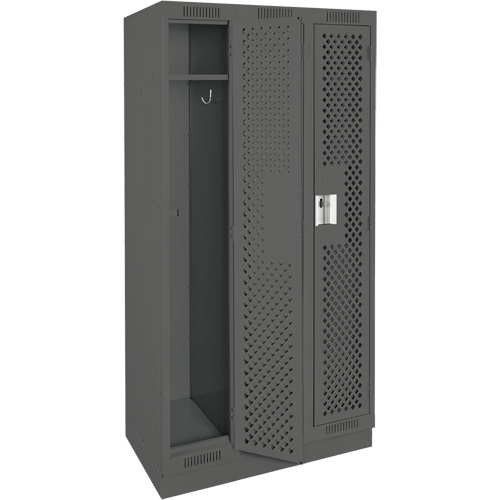 Clean Line Lockers, Bank of 3, 36" x 15" x 76", Steel, Charcoal, Rivet (Assembled), Perforated Groupe Belzile Dickner