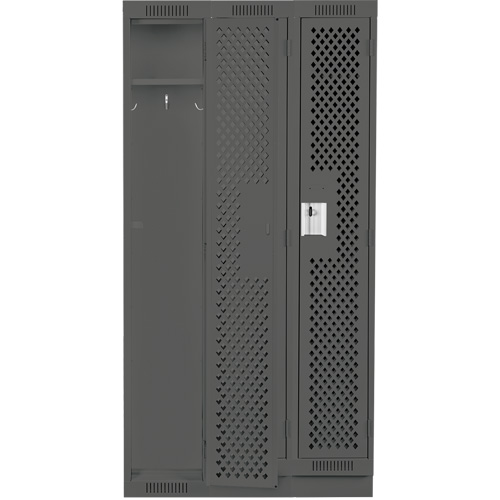 Clean Line Lockers, Bank of 3, 36" x 15" x 76", Steel, Charcoal, Rivet (Assembled), Perforated Groupe Belzile Dickner
