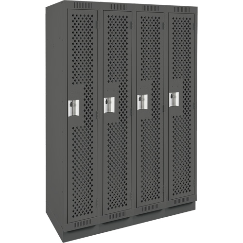 Clean Line Lockers, Bank of 4, 48" x 15" x 76", Steel, Charcoal, Rivet (Assembled), Perforated Groupe Belzile Dickner
