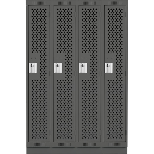 Clean Line Lockers, Bank of 4, 48" x 15" x 76", Steel, Charcoal, Rivet (Assembled), Perforated Groupe Belzile Dickner