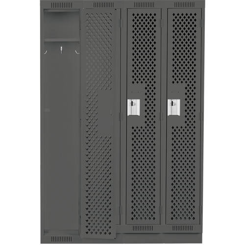 Clean Line Lockers, Bank of 4, 48" x 15" x 76", Steel, Charcoal, Rivet (Assembled), Perforated Groupe Belzile Dickner