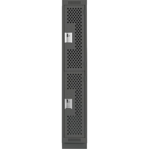 Clean Line Lockers, 2 -tier, 12" x 18" x 76", Steel, Charcoal, Rivet (Assembled), Perforated Groupe Belzile Dickner
