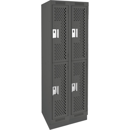 Clean Line Lockers, 2 -tier, Bank of 2, 24" x 15" x 76", Steel, Charcoal, Rivet (Assembled), Perforated Groupe Belzile Dickner