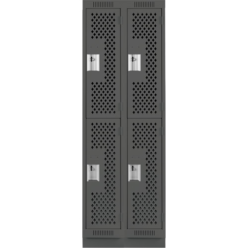 Clean Line Lockers, 2 -tier, Bank of 2, 24" x 15" x 76", Steel, Charcoal, Rivet (Assembled), Perforated Groupe Belzile Dickner