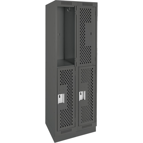 Clean Line Lockers, 2 -tier, Bank of 2, 24" x 15" x 76", Steel, Charcoal, Rivet (Assembled), Perforated Groupe Belzile Dickner