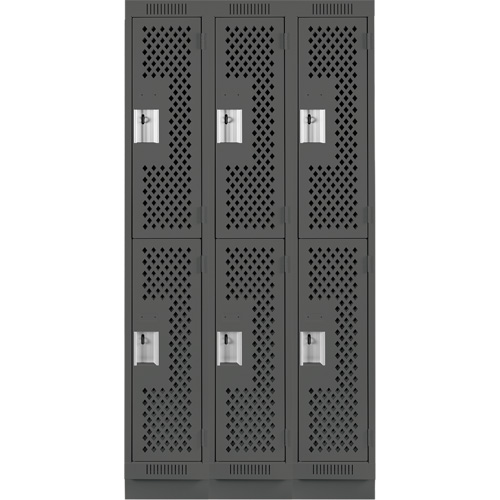 Clean Line Lockers, 2 -tier, Bank of 3, 36" x 18" x 76", Steel, Charcoal, Rivet (Assembled), Perforated Groupe Belzile Dickner