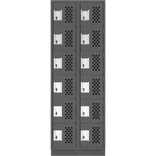 Assembled Lockerettes Clean Line Perforated Economy Lockers, 6 -tier, Bank of 2, 18" x 72" x 12", Steel Groupe Belzile Dickner