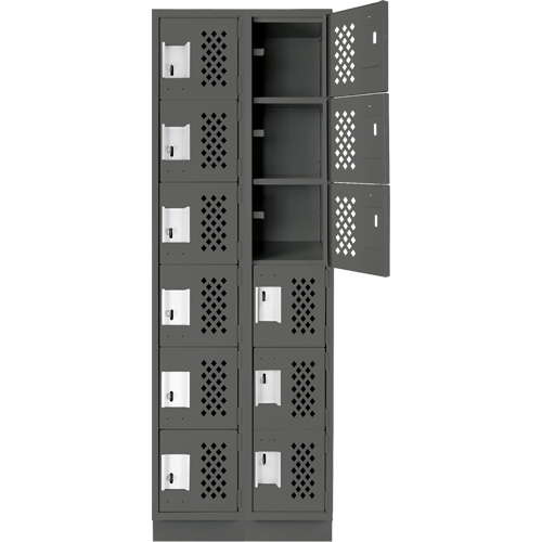 Assembled Lockerettes Clean Line Perforated Economy Lockers, 6 -tier, Bank of 2, 18" x 72" x 12", Steel Groupe Belzile Dickner
