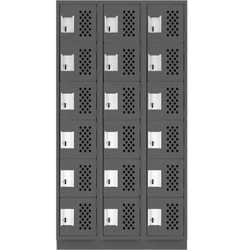 Assembled Lockerettes Clean Line Perforated Economy Lockers, 6 -tier, Bank of 3, 18" x 72" x 12", Steel Groupe Belzile Dickner