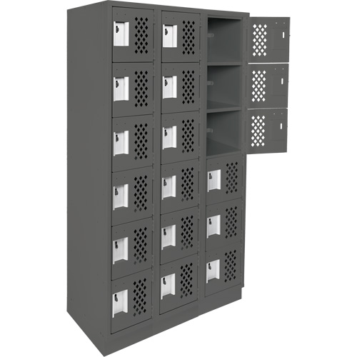 Assembled Lockerettes Clean Line Perforated Economy Lockers, 6 -tier, Bank of 3, 18" x 72" x 12", Steel Groupe Belzile Dickner