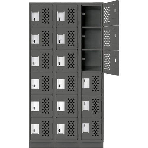 Assembled Lockerettes Clean Line Perforated Economy Lockers, 6 -tier, Bank of 3, 18" x 72" x 12", Steel Groupe Belzile Dickner