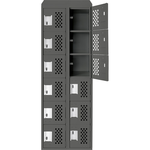 Assembled Lockerettes Clean Line Perforated Economy Lockers, 6 -tier, Bank of 2, 18" x 72" x 12", Steel Groupe Belzile Dickner
