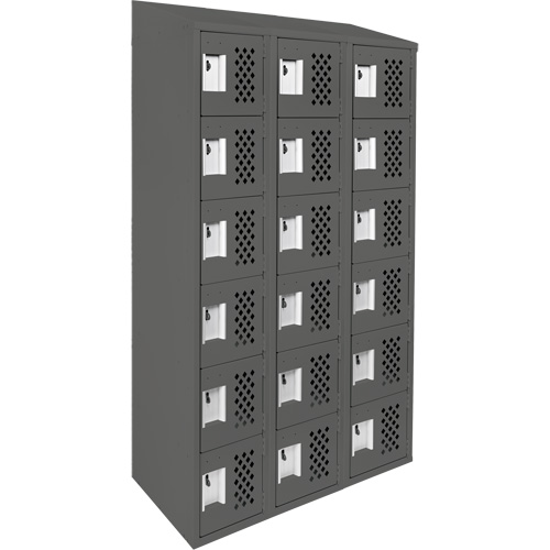 Assembled Lockerettes Clean Line Perforated Economy Lockers, 6 -tier, Bank of 3, 18" x 72" x 12", Steel Groupe Belzile Dickner