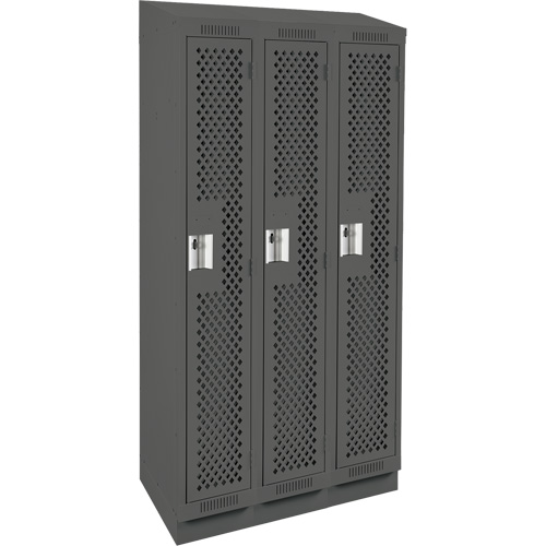 Clean Line Lockers, Bank of 3, 36" x 18" x 82", Steel, Charcoal, Rivet (Assembled), Perforated Groupe Belzile Dickner