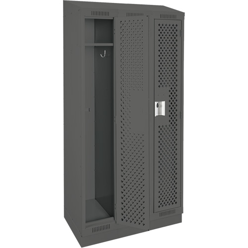 Clean Line Lockers, Bank of 3, 36" x 18" x 82", Steel, Charcoal, Rivet (Assembled), Perforated Groupe Belzile Dickner