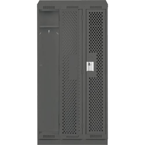 Clean Line Lockers, Bank of 3, 36" x 18" x 82", Steel, Charcoal, Rivet (Assembled), Perforated Groupe Belzile Dickner