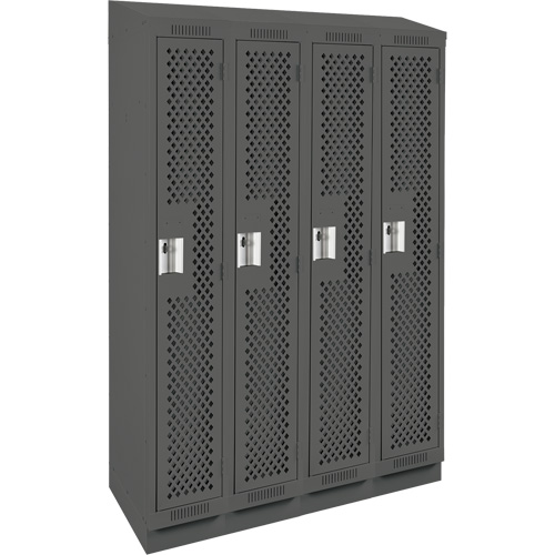 Clean Line Lockers, Bank of 4, 48" x 18" x 82", Steel, Charcoal, Rivet (Assembled), Perforated Groupe Belzile Dickner