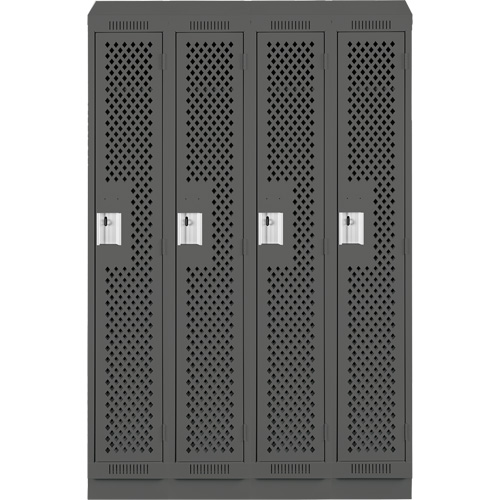 Clean Line Lockers, Bank of 4, 48" x 18" x 82", Steel, Charcoal, Rivet (Assembled), Perforated Groupe Belzile Dickner