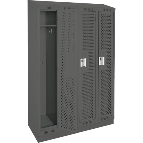 Clean Line Lockers, Bank of 4, 48" x 18" x 82", Steel, Charcoal, Rivet (Assembled), Perforated Groupe Belzile Dickner