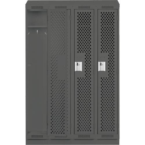 Clean Line Lockers, Bank of 4, 48" x 18" x 82", Steel, Charcoal, Rivet (Assembled), Perforated Groupe Belzile Dickner