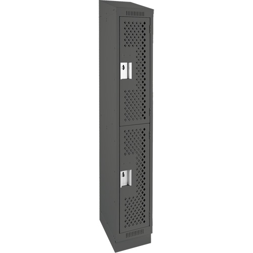 Clean Line Lockers, 2 -tier, 12" x 15" x 82", Steel, Charcoal, Rivet (Assembled), Perforated Groupe Belzile Dickner